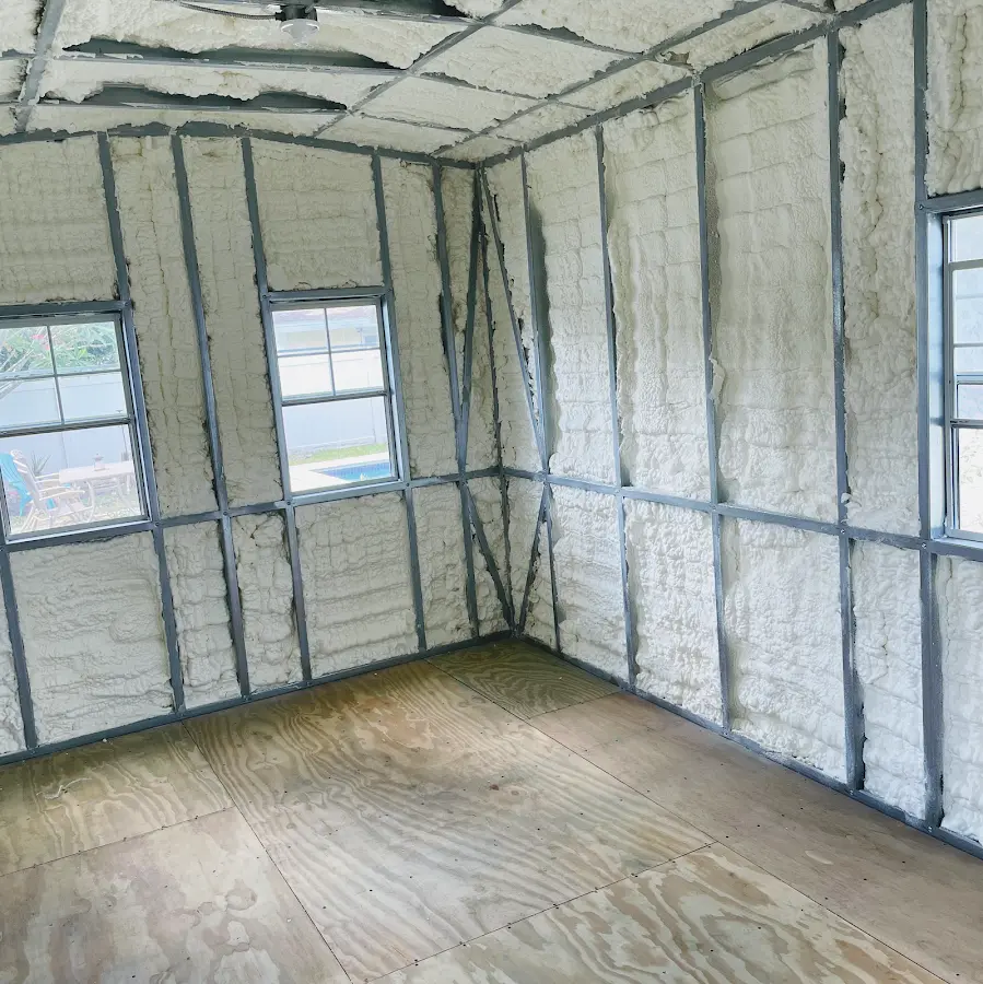 Closed-cell spray foam insulation applied to wall cavities in a residential project in Taneytown